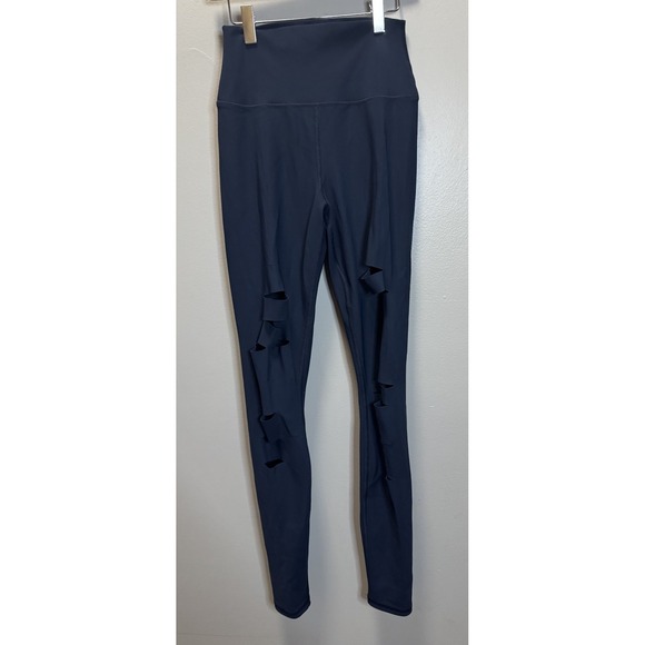 ALO Yoga Pants - Alo Yoga Ripped Warrior Leggings Women's XS Navy Laser Cut Slots Distressed